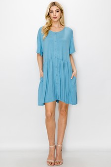 Women’s Stop and Flare Short Sleeved Button Dress style 4