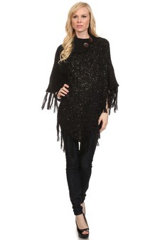 Women's Sequinence Turtleneck Poncho style 2