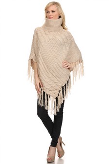 Women's Turtleneck Cable Knit Poncho style 2