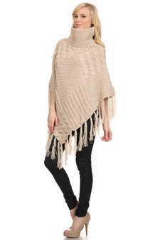 Women's Turtleneck Cable Knit Poncho style 3