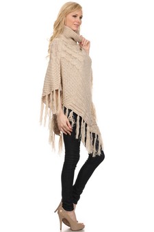 Women's Turtleneck Cable Knit Poncho style 4