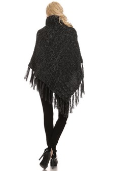 Women's Turtleneck Cable Knit Poncho style 4