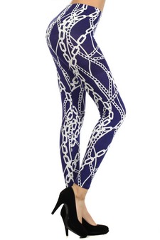 Stella Elyse - White & Navy Chain Link Printed Legging style 2