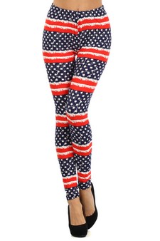 Ladies Distressed Flag Peach Skin Leggings style 2