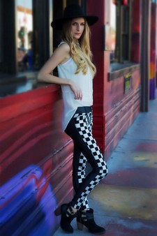 Lady's Two-Tone Challis with Frontal Metallic Silver Checkered Print Jegging