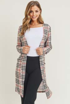 Women's Plaid Duster Cardigan with Pockets style 2