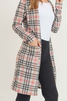 Women's Plaid Duster Cardigan with Pockets style 6