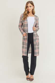 Women's Plaid Duster Cardigan with Pockets style 7