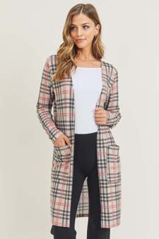 Women's Plaid Duster Cardigan with Pockets