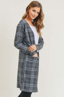 Women's Plaid Duster Cardigan with Pockets style 2