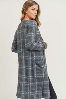 Women's Plaid Duster Cardigan with Pockets style 3