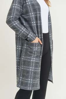 Women's Plaid Duster Cardigan with Pockets style 6